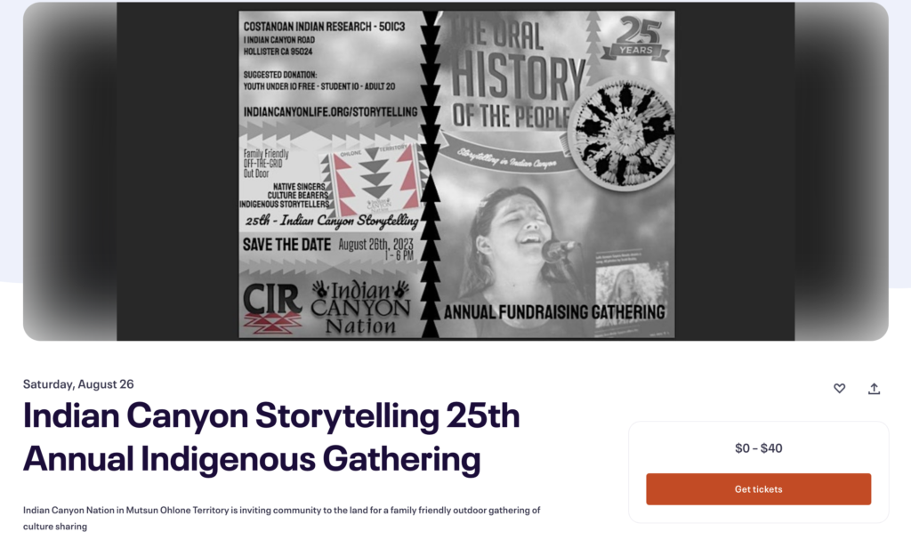 Indian Canyon Annual Storytelling - Link to Eventbrite
